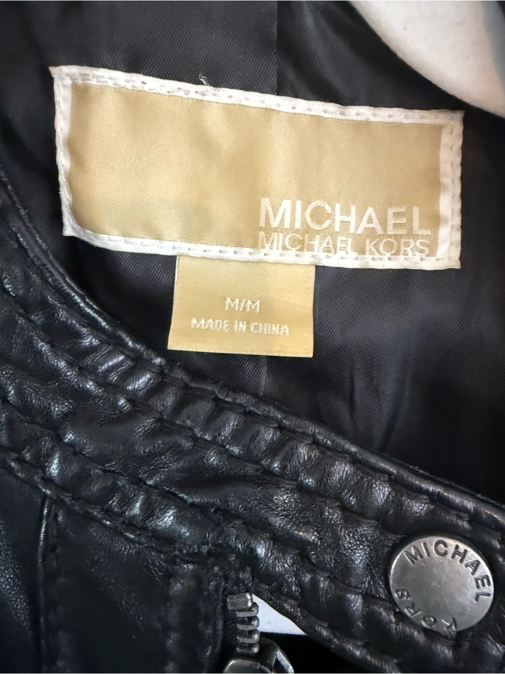 Michael Kors Black Leather Moto Jacket with Silver Hardware
